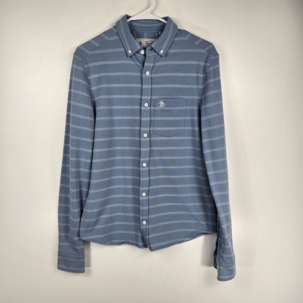 Penguin Men's Size Small Blue White‎ Striped Button Up Shirt